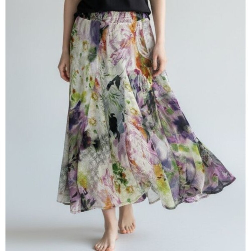 Lapis Maxi Full Watercolor Floral Skirt Large Cowgirl Festival Cottage Bohemian